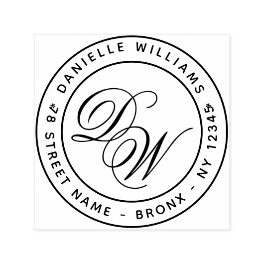 Tampon Auto-encreur Monogram Round Return Adresse Élégante Calligraphi (Design)