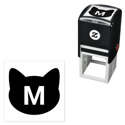 Tampon Auto-encreur Monogramme à visage de chat mignon (En situation)