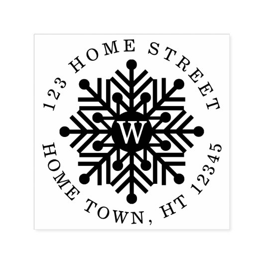 Tampon Auto-encreur Monogramme circulaire de vacances Snowflake Adress (Design)