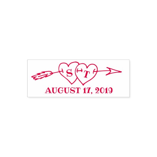 Tampon Auto-encreur Monogramme Coeurs avec flèche mariage Enregistrer  (Design)