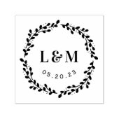 Tampon Auto-encreur Monogramme de couronne botanique Mariage Enregistr (Design)