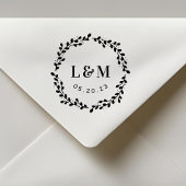 Tampon Auto-encreur Monogramme de couronne botanique Mariage Enregistr