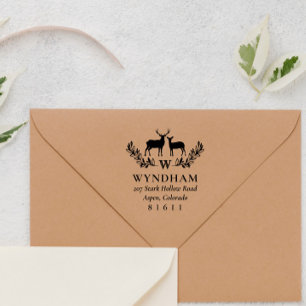 Tampon Auto-encreur Monogramme de couronne de cerf rustique Nom Adress