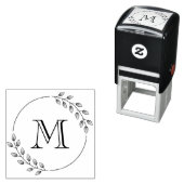 Tampon Auto-encreur Monogramme de couronne Feuille ronde initial (En situation)