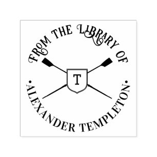 Tampon Auto-encreur Monogramme de lames d'aviron croisées Nom du livre