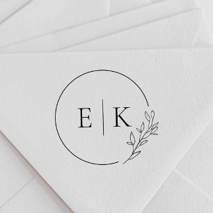 Tampon Auto-encreur Monogramme de mariage à feuillage moderne