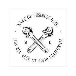 Tampon Auto-encreur Monogramme de tournevis vintage Nom Adresse de ret