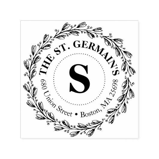 Tampon Auto-encreur Monogramme élégant avec nom et adresse (Design)