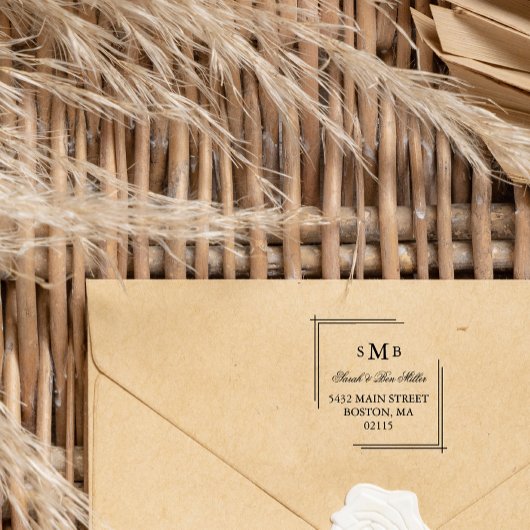 Tampon Auto-encreur Monogramme élégant - Noms et adresses personnalisé