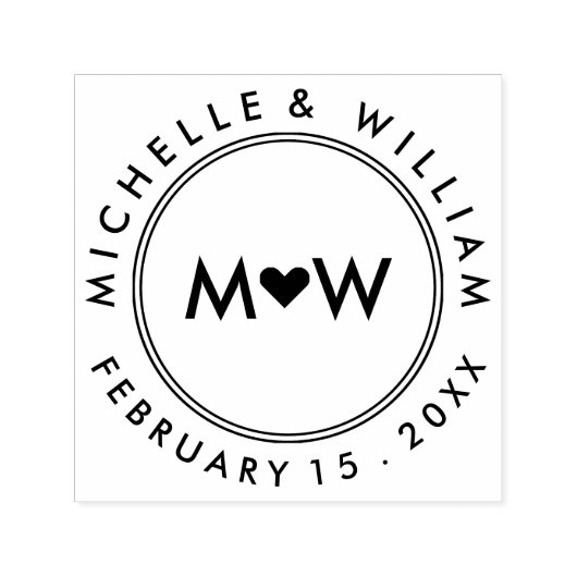 Tampon Auto-encreur Monogramme et coeur | MARIAGE (Design)