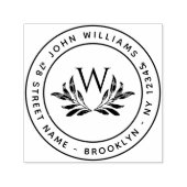 Tampon Auto-encreur Monogramme et Feuille Ronde Adresse initiale (Design)