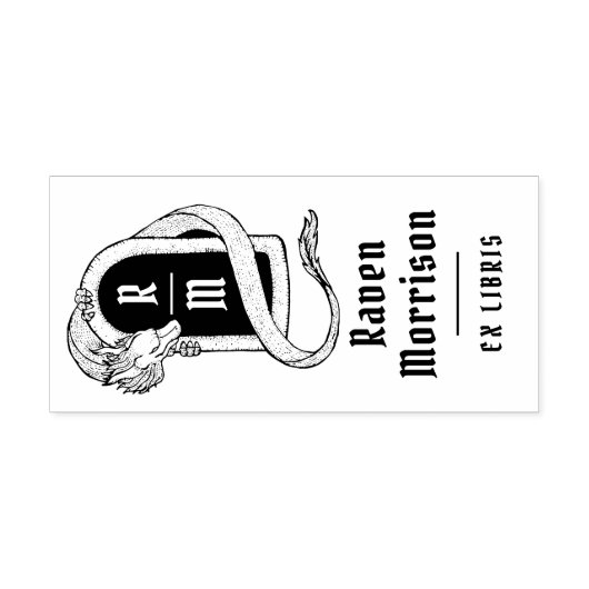 Tampon Auto-encreur Monogramme gothique Dragon mystique Ex Libris Livr (Design)
