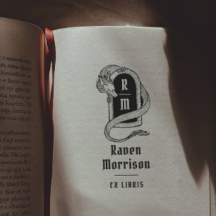 Tampon Auto-encreur Monogramme gothique Dragon mystique Ex Libris Livr
