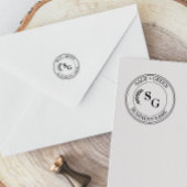 Tampon Auto-encreur Monogramme Initial Imprimé Botanique Feuille Rond