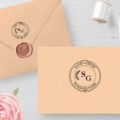 Tampon Auto-encreur Monogramme Initial Imprimé Botanique Feuille Rond