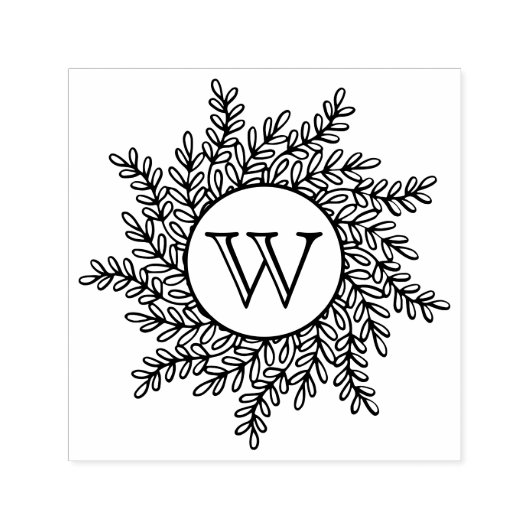 Tampon Auto-encreur Monogramme initial unique Cadre de couronne feuill (Design)