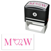 Tampon Auto-encreur Monogramme Initiale Couple 2 Cœurs Doubles Travers (En situation)