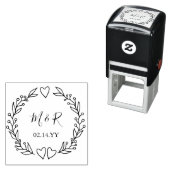 Tampon Auto-encreur Monogramme Mariage Date Doodle Botanique Wreath (En situation)