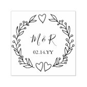 Tampon Auto-encreur Monogramme Mariage Date Doodle Botanique Wreath (Design)