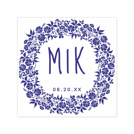 Tampon Auto-encreur Monogramme mariage Enregistrer la date | Couronne  (Design)