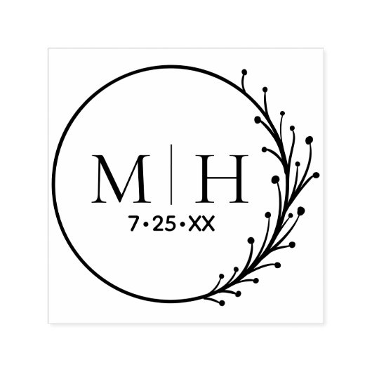 Tampon Auto-encreur Monogramme mariage Enregistrer La Date De L'Arrond (Design)