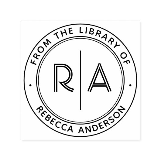 Tampon Auto-encreur Monogramme Ouvert Minimal Moderne De la Bibliothèq (Design)