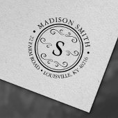 Tampon Auto-encreur Monogramme rond fleuri décoratif Adresse