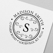 Tampon Auto-encreur Monogramme rond fleuri décoratif Adresse