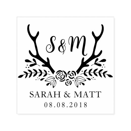 Tampon Auto-encreur Monogramme timbre pour mariage, enregistrer la dat (Design)