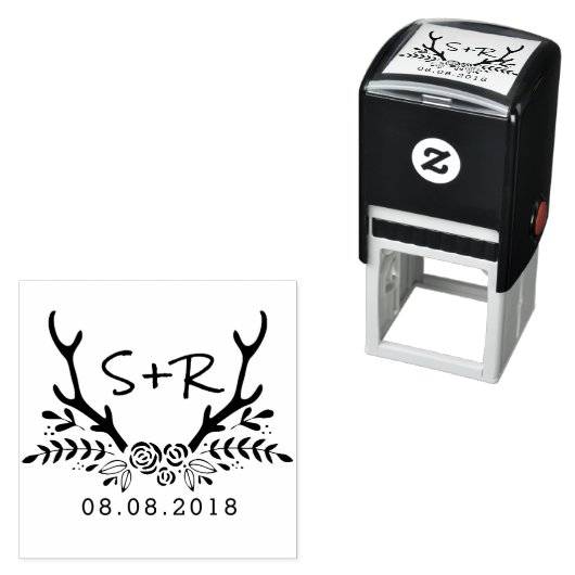 Tampon Auto-encreur Monogramme timbre pour mariage, enregistrer la dat (En situation)