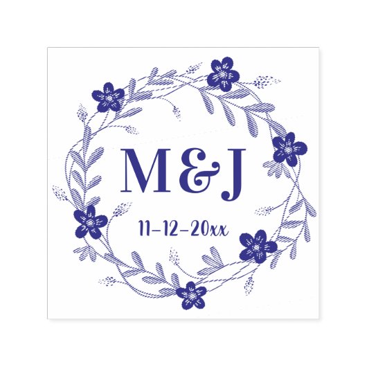 Tampon Auto-encreur Monogrammes personnalisés et date du Mariage couro (Design)