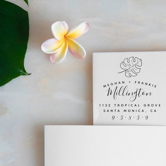 Tampon Auto-encreur Monstère tropicale | Adresse de retour du couple m