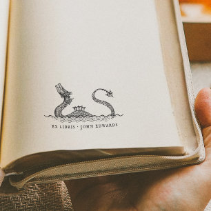 Tampon Auto-encreur Monstre Marin Illustré Ex Libris Livre Vintage