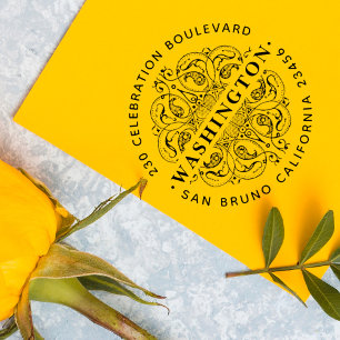 Tampon Auto-encreur Motif Art Déco vintage - Rond personnalisé Adresse