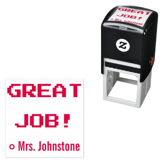 Tampon Auto-encreur Motivation "BEAU TRAVAIL !" + Nom Tutor Timbre en (En situation)