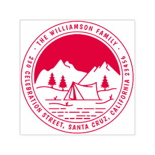 Tampon Auto-encreur Mountain & Pines Round Camping Adresse de retour