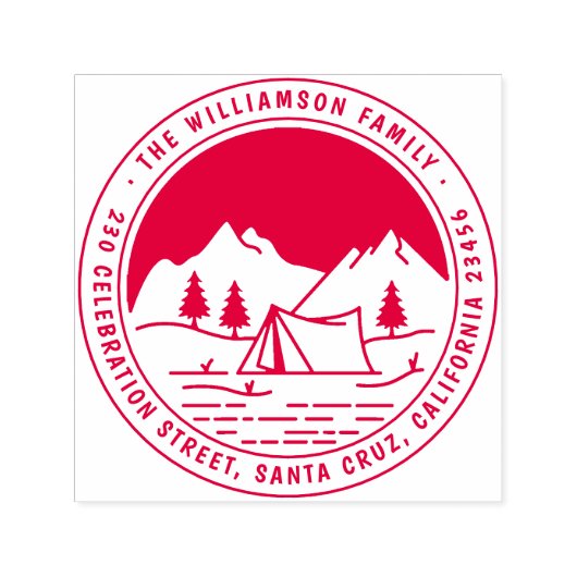 Tampon Auto-encreur Mountain & Pines Round Camping Adresse de retour (Design)