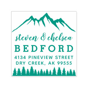 Tampon Auto-encreur Mountains & Pines Marié Couple Adresse de retour