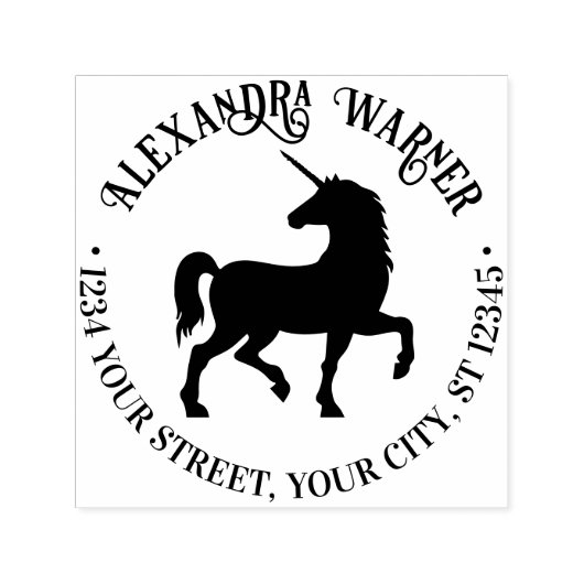 Tampon Auto-encreur Mythique Unicorne Silhouette Nom Adresse de retour (Design)