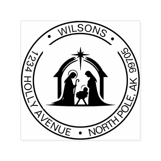 Tampon Auto-encreur Nativité de Noël Saint Famille Adresse religieuse (Design)