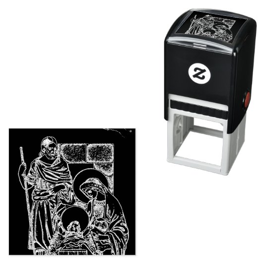 TAMPON AUTO-ENCREUR NATIVITÉ NOIRE BLANCHE ET OR (En situation)