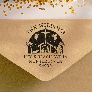 Tampon Auto-encreur Nativité Scène Bébé Jésus Christ Adresse de retour