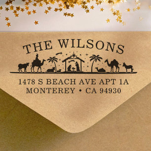 Tampon Auto-encreur Nativité Scène Bébé Jésus Christ Adresse de retour