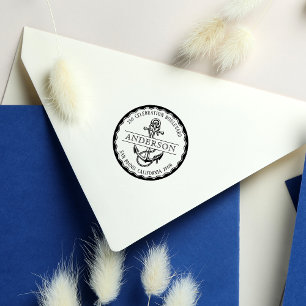 Tampon Auto-encreur Nautical Ancre Round Nom de famille et adresse de 