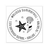 Tampon Auto-encreur Nautical Seashell Starfish Pearls Adresse ronde (Design)