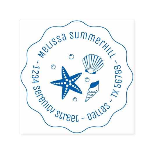 Tampon Auto-encreur Nautical Seashell Starfish Pearls Wavavy Address (Design)