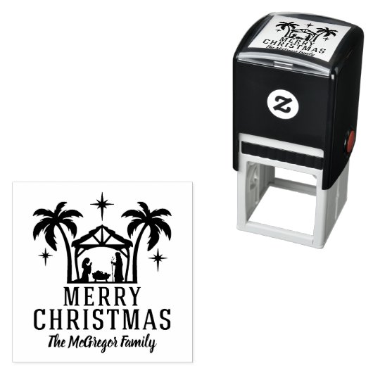 Tampon Auto-encreur Noël Nativité Joyeux Noël Nom de famille (En situation)