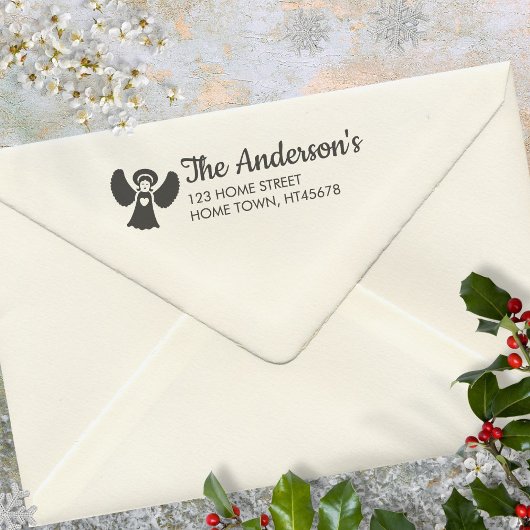 Tampon Auto-encreur Noël Vacances Ange Nom Retour Adresse