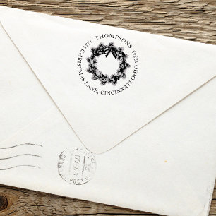 Tampon Auto-encreur Noël Vacances verdure Wreath Retour Adresse