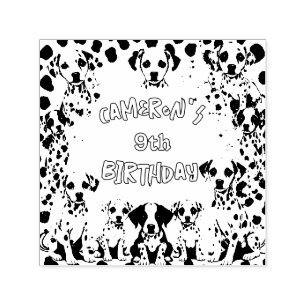 Tampon Auto-encreur Noir et blanc Dalmatie chiot fête d'anniversaire